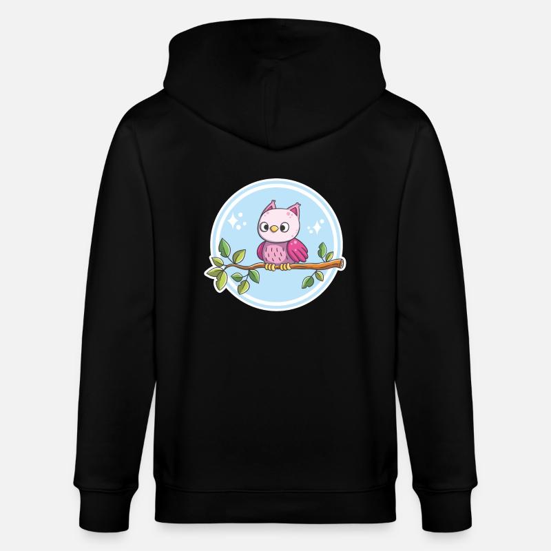 Niedliche Eule auf einem Ast - Stanley/Stella Unisex Bio-Kapuzenjacke CULTIVATOR  - Schwarz