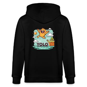 Design « Leap of Joy » YOLO - Veste à capuche bio CULTIVATOR Stanley/Stella Unisexe - noir - Dos - Anna (173cm)