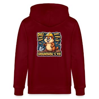 MURMELTIER - Stanley/Stella Unisex Bio-Kapuzenjacke CULTIVATOR  - Burgunderrot - Hinten - Anna (173cm)