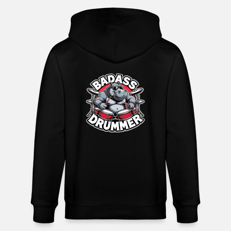 Badass Drummer Hippo Cool Gift - Veste à capuche bio CULTIVATOR Stanley/Stella Unisexe - noir