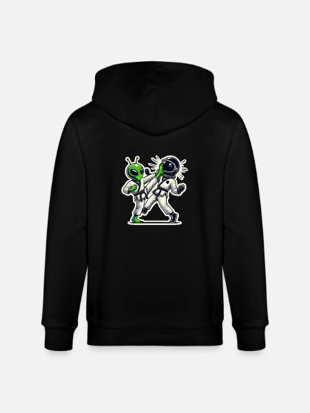 Alien vs Astronaut Karate Battle - Stanley/Stella CULTIVATOR Unisex Organic Hooded Jacket - black