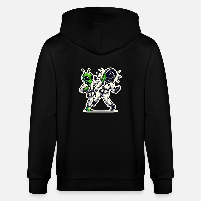 Alien vs Astronaut Karate Battle - Stanley/Stella CULTIVATOR  Unisex Organic Hooded Jacket - black