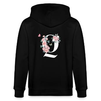 Buchstabe q rosa Blumen - Stanley/Stella Unisex Bio-Kapuzenjacke CULTIVATOR  - Schwarz - Hinten - Anna (173cm)