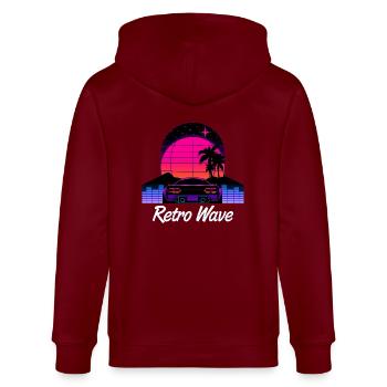 “Retro Wave” Synthwave desing - Veste à capuche bio CULTIVATOR Stanley/Stella Unisexe - bordeaux - Dos - Anna (173cm)