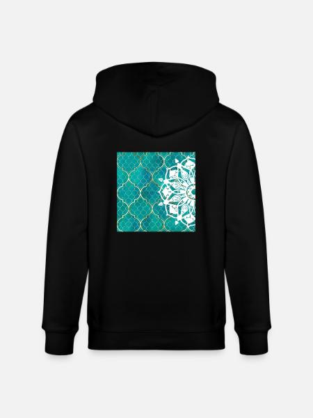 Teal Mandala Moroccan Art - Stanley/Stella CULTIVATOR Unisex Organic Hooded Jacket - black