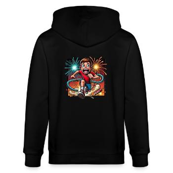 Lustiges Feuerwerk Flucht Cartoon Design - Stanley/Stella Unisex Bio-Kapuzenjacke CULTIVATOR  - Schwarz - Hinten - Anna (173cm)