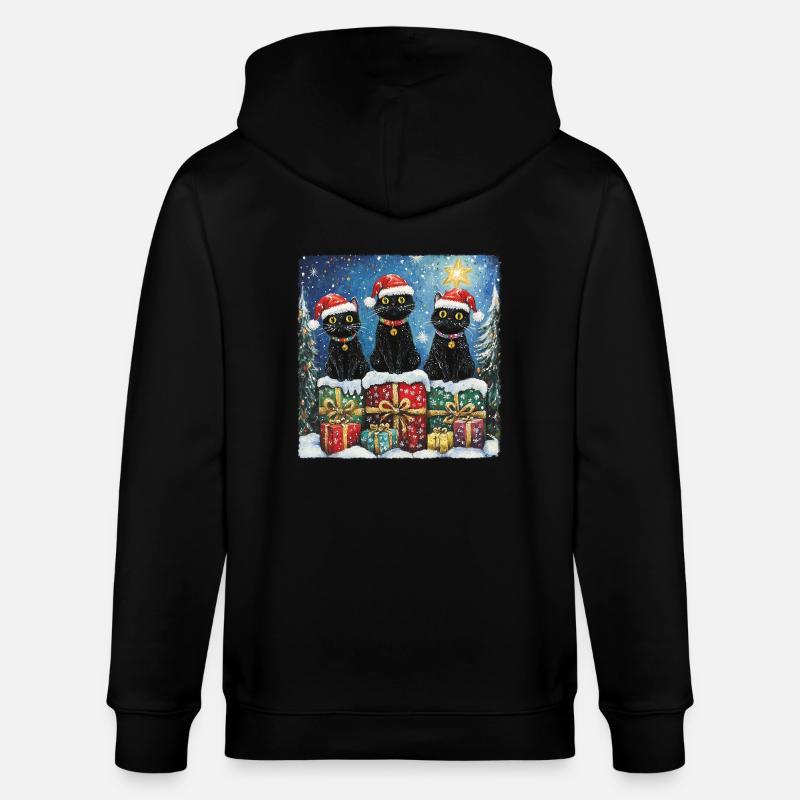 Schwarze Katzen mit Weihnachtsgeschenke - Stanley/Stella Unisex Bio-Kapuzenjacke CULTIVATOR  - Schwarz
