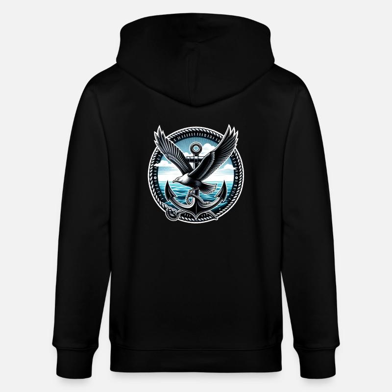 Möwe mit Anker - Stanley/Stella Unisex Bio-Kapuzenjacke CULTIVATOR  - Schwarz