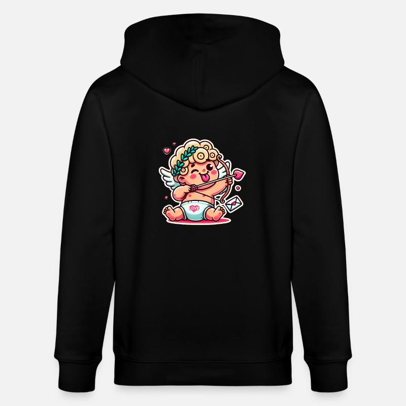 Lustiger Cartoon-Amor mit Bogenpfeil - Stanley/Stella Unisex Bio-Kapuzenjacke CULTIVATOR - Schwarz