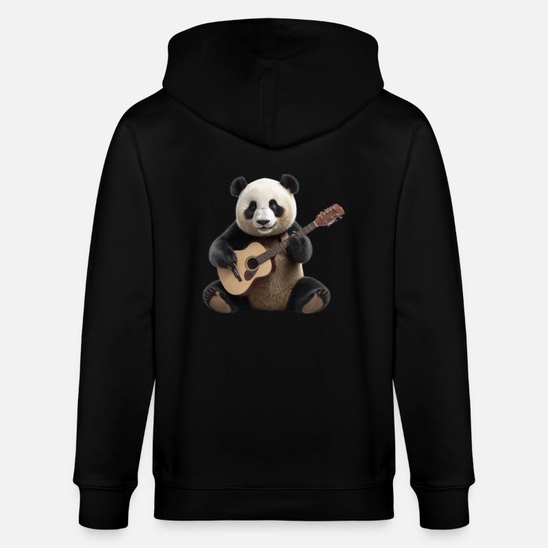 Panda Gitarre - Stanley/Stella Unisex Bio-Kapuzenjacke CULTIVATOR  - Schwarz