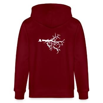 Gefällter Holzfäller Baum Wald Bäumchen Silhouette - Stanley/Stella Unisex Bio-Kapuzenjacke CULTIVATOR  - Burgunderrot - Hinten - Anna (173cm)