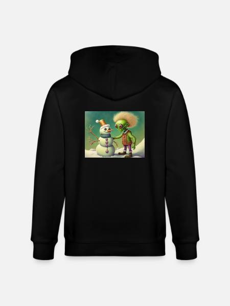 alien is building a snowman - Stanley/Stella CULTIVATOR Unisex Organic Hooded Jacket - black