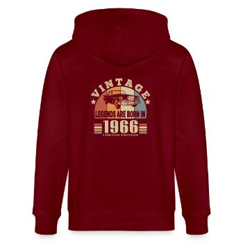 Jahrgang 1966 Legende geboren - Stanley/Stella Unisex Bio-Kapuzenjacke CULTIVATOR  - Burgunderrot - Hinten - Anna (173cm)