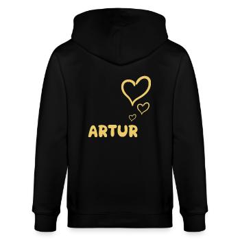 Geschenk für Artur - Stanley/Stella Unisex Bio-Kapuzenjacke CULTIVATOR  - Schwarz - Hinten - Anna (173cm)