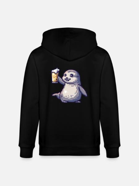 Robbe Tier Bier Pixel - Stanley/Stella Unisex Bio-Kapuzenjacke CULTIVATOR - Schwarz