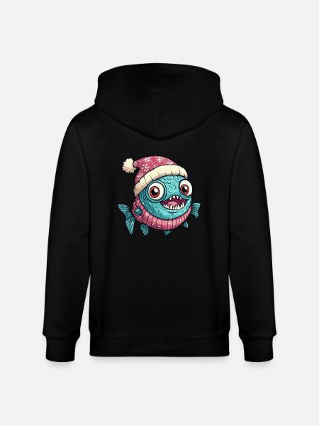 Piranha Fish Christmas - Stanley/Stella CULTIVATOR  Unisex Organic Hooded Jacket - black