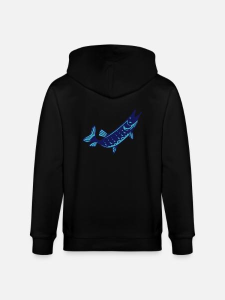 pike fish fisher fisherman - Stanley/Stella CULTIVATOR  Unisex Organic Hooded Jacket - black