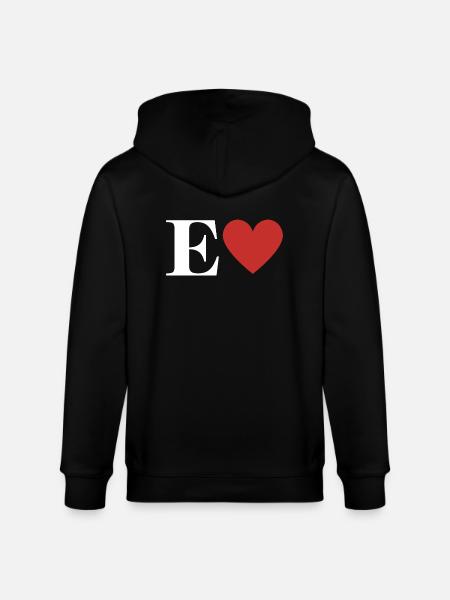 Letter e red heart - Stanley/Stella CULTIVATOR Unisex Organic Hooded Jacket - black
