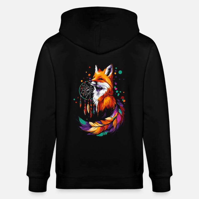 Renard avec attrape-rêves - Veste à capuche bio CULTIVATOR Stanley/Stella Unisexe - noir