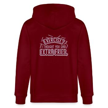 Exercise Extra Fries Zitat - Stanley/Stella Unisex Bio-Kapuzenjacke CULTIVATOR  - Burgunderrot - Hinten - Anna (173cm)