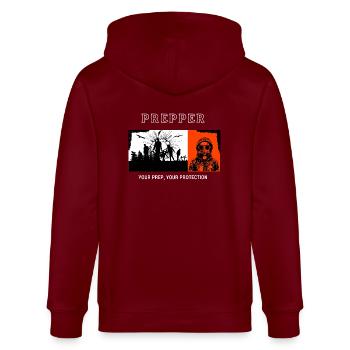 Prepper Your Prep Your Protection - Stanley/Stella Unisex Bio-Kapuzenjacke CULTIVATOR  - Burgunderrot - Hinten - Anna (173cm)