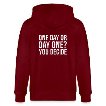 one day or day one you decide - Stanley/Stella CULTIVATOR  Unisex Organic Hooded Jacket - burgundy - Back - Anna (173cm)