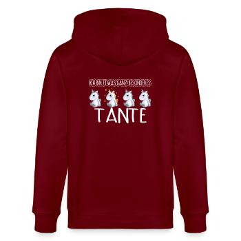 TANTE - Toll - Stanley/Stella Unisex Bio-Kapuzenjacke CULTIVATOR  - Burgunderrot - Hinten - Anna (173cm)