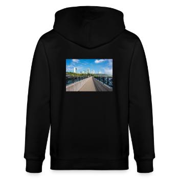 Die Skyline von Niagara City und das Panorama der Niagarafälle - Stanley/Stella Unisex Bio-Kapuzenjacke CULTIVATOR  - Schwarz - Hinten - Anna (173cm)