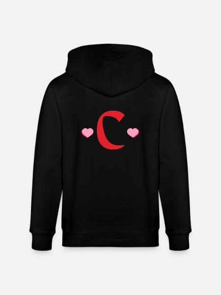 Letter c red hearts - Stanley/Stella CULTIVATOR  Unisex Organic Hooded Jacket - black