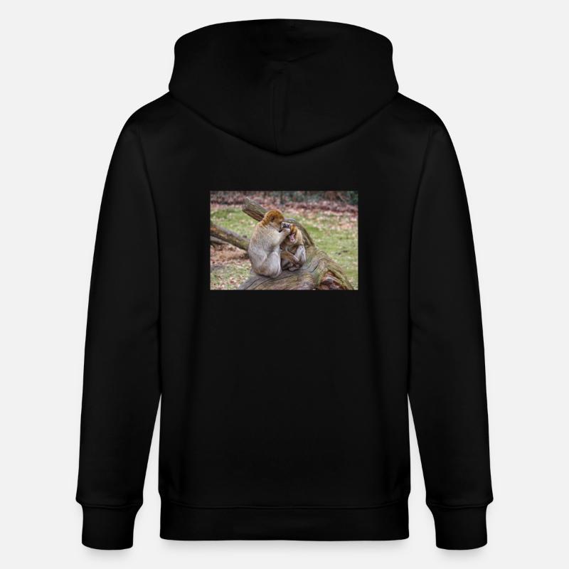 Berberaffen (Macaca sylvanus) - Stanley/Stella Unisex Bio-Kapuzenjacke CULTIVATOR  - Schwarz