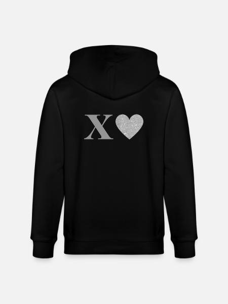 Letter x silver heart - Stanley/Stella CULTIVATOR Unisex Organic Hooded Jacket - black