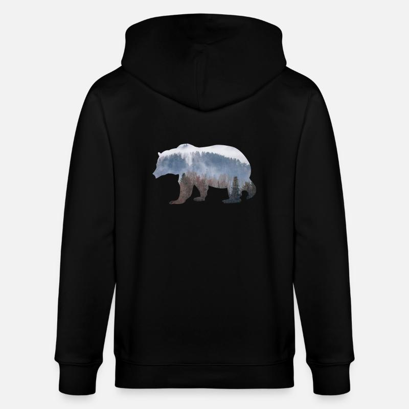 Bär mit Wald - Stanley/Stella Unisex Bio-Kapuzenjacke CULTIVATOR  - Schwarz
