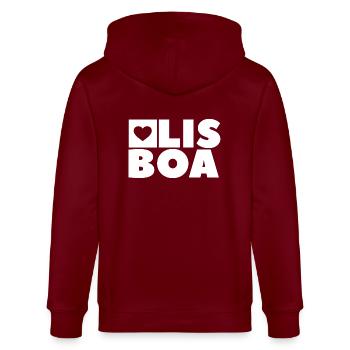 Lissabon - Stanley/Stella Unisex Bio-Kapuzenjacke CULTIVATOR  - Burgunderrot - Hinten - Anna (173cm)