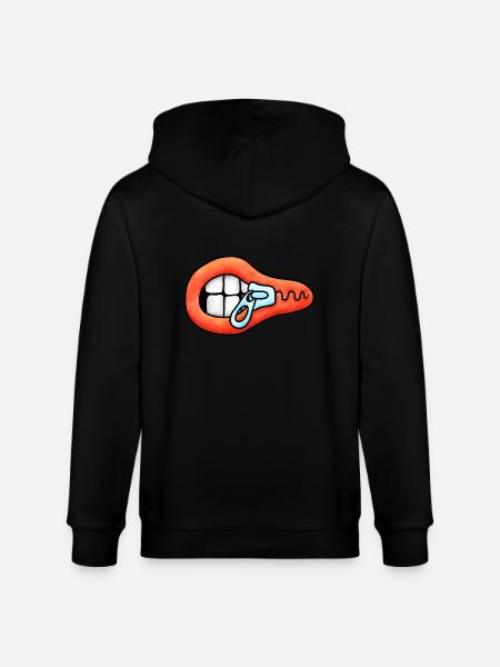 Zipper Mouth Illustration - Stanley/Stella CULTIVATOR Unisex Organic Hooded Jacket - black