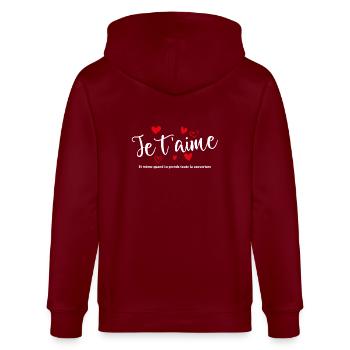 T-shirt / Je t’aime / Je t’aime / Je t’aime - Veste à capuche bio CULTIVATOR Stanley/Stella Unisexe - bordeaux - Dos - Anna (173cm)