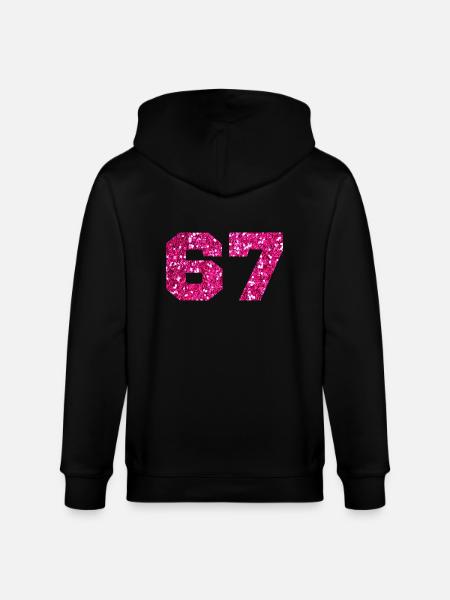 Nummer 67 rosa glitter - 67-årsdag - Stanley/Stella CULTIVATOR økologisk unisex hettejakke - svart