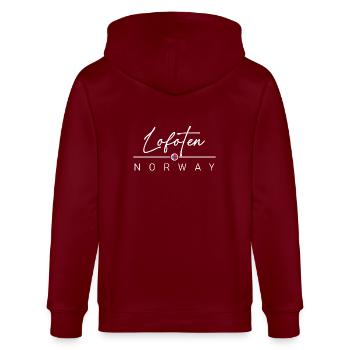 Norwegen - Lofoten - Norge - Norway - Stanley/Stella Unisex Bio-Kapuzenjacke CULTIVATOR  - Burgunderrot - Hinten - Anna (173cm)