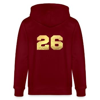 Nummer 26 Gold Glitter - 26. Jubiläum - Stanley/Stella Unisex Bio-Kapuzenjacke CULTIVATOR  - Burgunderrot - Hinten - Anna (173cm)