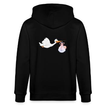 Storch mit Baby - Stanley/Stella Unisex Bio-Kapuzenjacke CULTIVATOR  - Schwarz - Hinten - Anna (173cm)