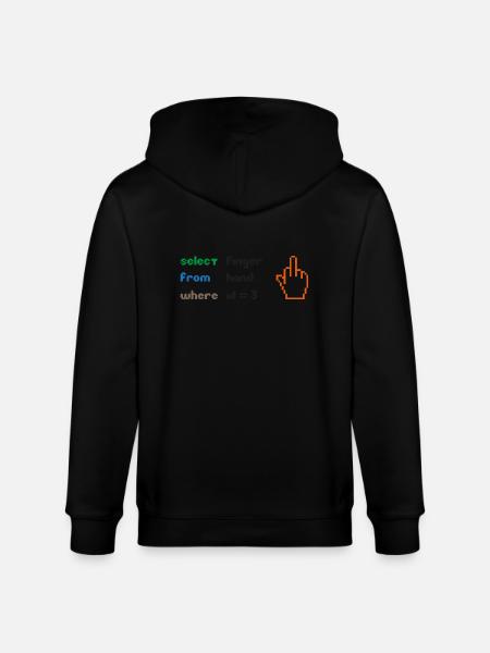 Lustige SQL-Abfrage: 8-Bit-Mittelfinger für Geeks - Stanley/Stella Unisex Bio-Kapuzenjacke CULTIVATOR  - Schwarz