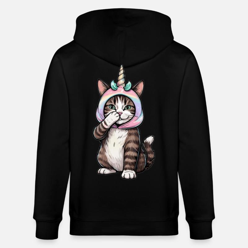 Einhorn Katze - Stanley/Stella Unisex Bio-Kapuzenjacke CULTIVATOR  - Schwarz