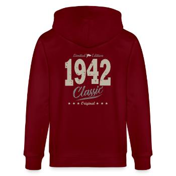 LIMITED EDITION 1942 Geburtstagsgeschenk 79 Jahre - Stanley/Stella Unisex Bio-Kapuzenjacke CULTIVATOR  - Burgunderrot - Hinten - Anna (173cm)