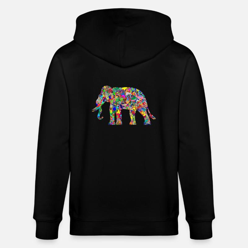 Elefant bunte Farbkleckse Geschenk Geschenkidee - Stanley/Stella Unisex Bio-Kapuzenjacke CULTIVATOR  - Schwarz