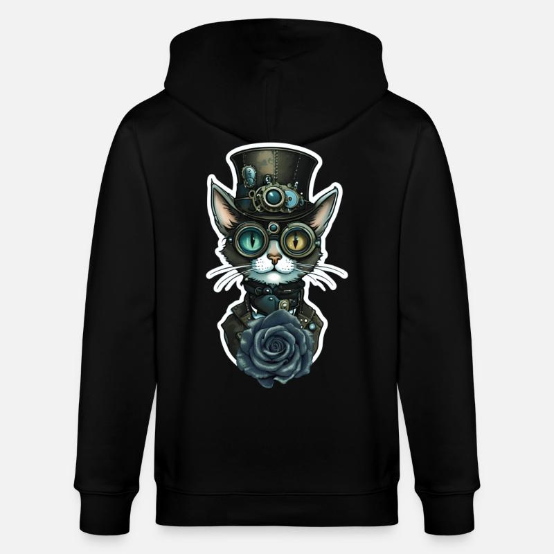 Steampunk Katze schwarze Rose Gothic - Stanley/Stella Unisex Bio-Kapuzenjacke CULTIVATOR  - Schwarz