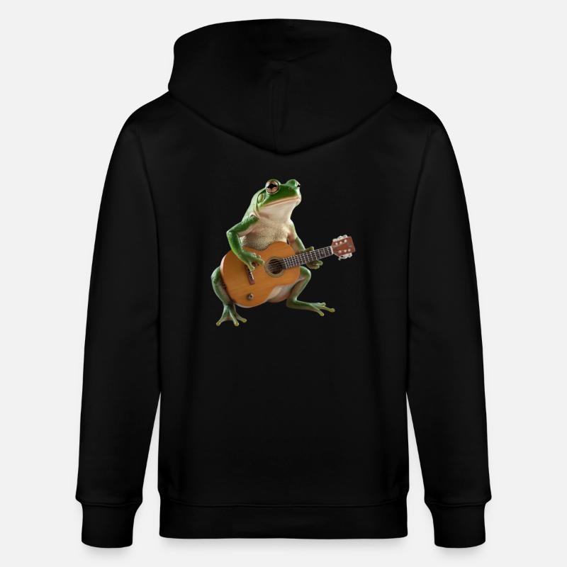 Frog Toad Muzyk Gitara - Ekologiczna rozpinana bluza z kapturem typu unisex Stanley/Stella CULTIVATOR  - czarny