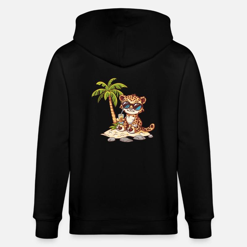 Leopard Summer Beach Comic - Stanley/Stella CULTIVATOR  Unisex Organic Hooded Jacket - black