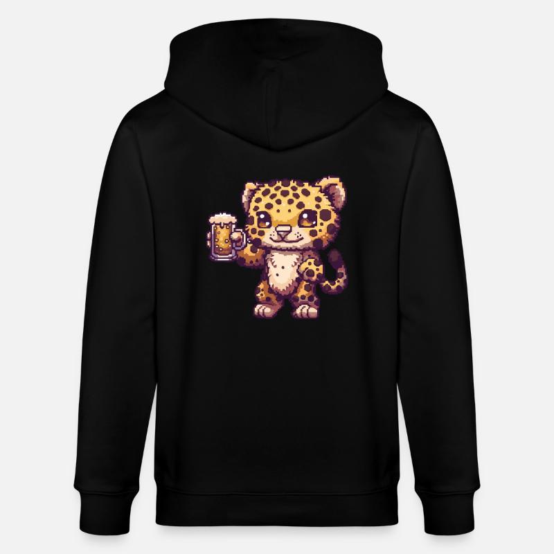 Leopard Bier Pixel - Stanley/Stella Unisex Bio-Kapuzenjacke CULTIVATOR - Schwarz
