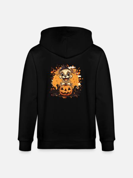 Dog Pumpkin Halloween 1 - Stanley/Stella CULTIVATOR Unisex Organic Hooded Jacket - black