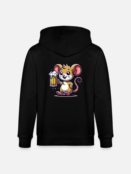 Cute Mouse Drinking Beer - Stanley/Stella Unisex Bio-Kapuzenjacke CULTIVATOR - Schwarz