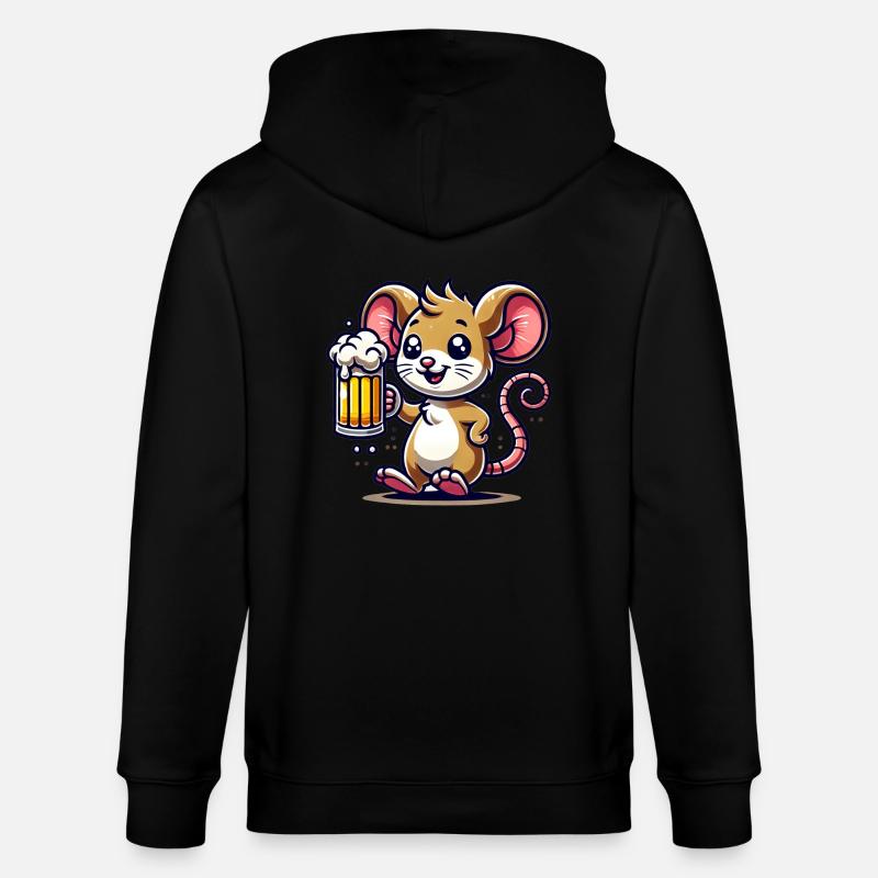 Cute Mouse Drinking Beer - Stanley/Stella Unisex Bio-Kapuzenjacke CULTIVATOR  - Schwarz